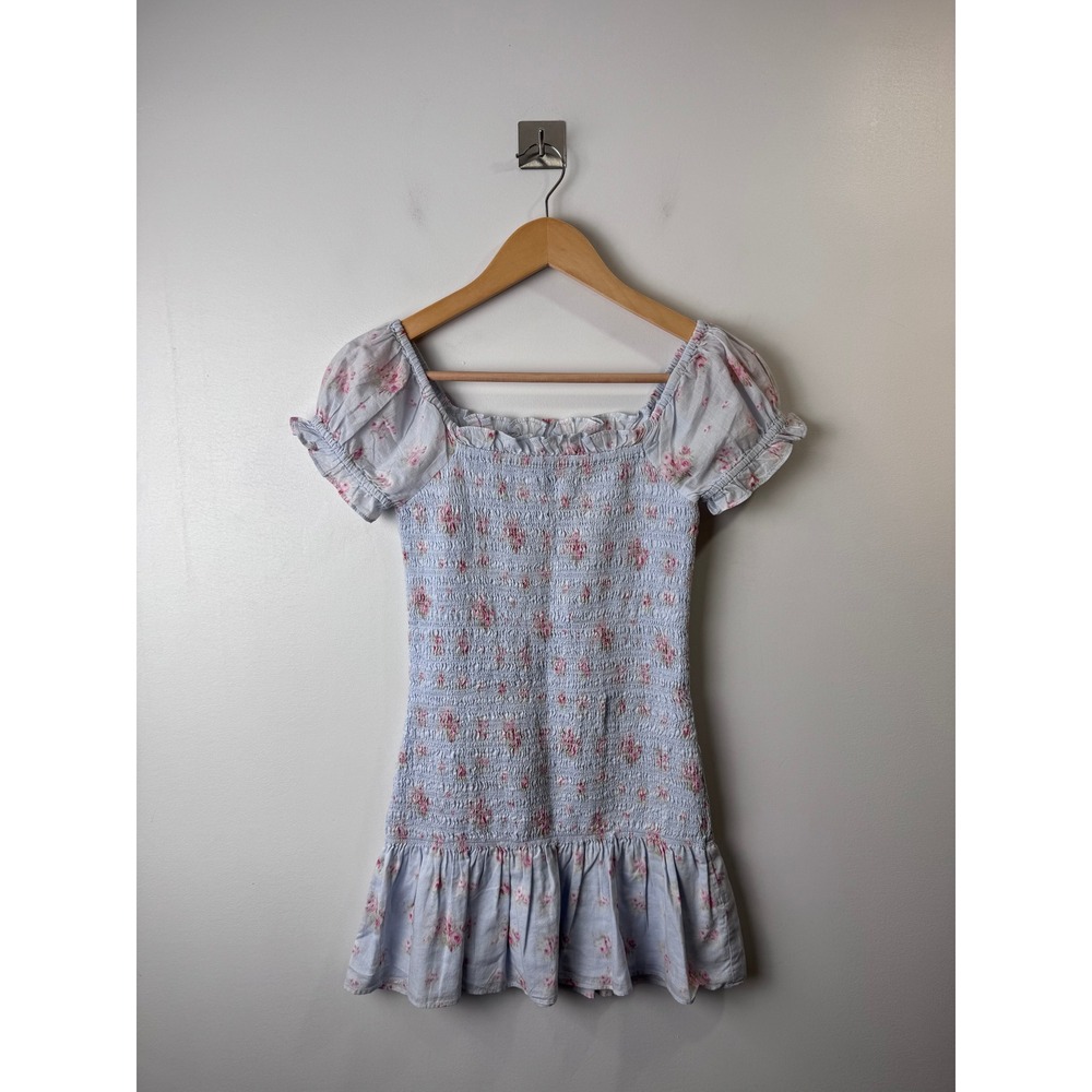 LoveShackFancy Mosa Floral Cotton Dress Kids Blue Floral Ruffle Cotton 12Y